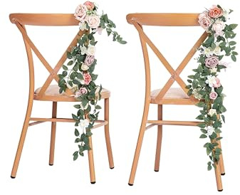Meldel 10pcs Wedding Chair Decorations Aisle Floral Swag Artificial Pew Flowers Hanging Garland White & Pink for Ceremony Reception Church Rose Floral Faux Arrangement Party Outdoor Garden Decor