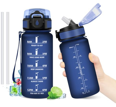 KollyKolla Gourde 500ml, Bouteille d'eau de Motivation avec Marqueur de Temps, Étanche et Réutilisable, Gourde avec Paille sans BPA, Bouteille Réutilisable pour l'école, Sport, Bureau, Yoga, Camping