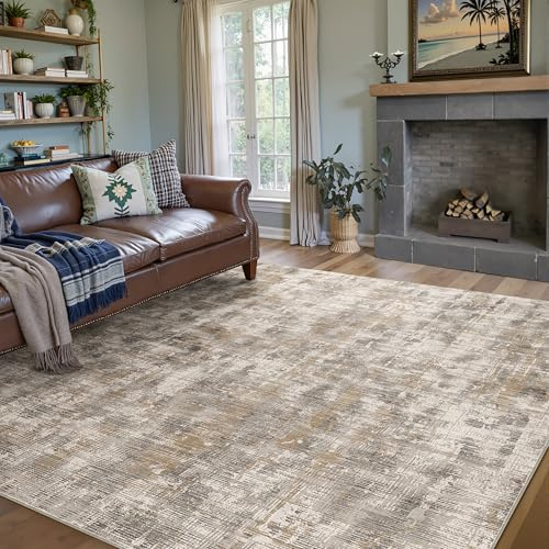 PureCozy Braun Teppich Wohnzimmer 160x230cm Waschbar Kurzflor | Waschbar Boho Teppich,Rutschfest, Weich, Kurzflorig, für Wohnzimmerteppich,Schlafzimmer,Esszimmer,Büro,Kinderzimmer