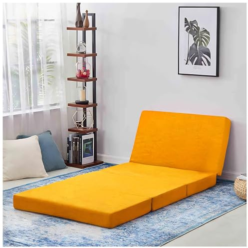 Colchón plegable azul claro de 10 cm de grosor, colchón de 4 pliegues con funda lavable, futón, sofá, cama, tapete de dormir para invitados, para dormitorio, sala de estar, coche, tienda de campaña