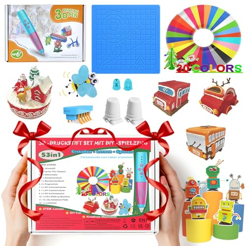 Set di penne per stampa 3D per bambini, set di penne 3D 58 in 1 con ricariche di filamenti in 30 colori, kit di stencil, giocattoli fai da te, penna per stampante 3D sicura a bassa temperatura per
