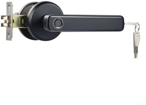 Serrure à empreintes digitales à trois points pour porte intérieure en bois avec reconnaissance des semi-conducteurs, compartiment à piles magnétique et option d'alimentation de secours de type C