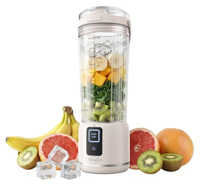 Sangcon Portable Smoothies Blender,500ml Personal Blender USB Rechargeable,Wireless Mini Blender,2 Blending Modes 6-blade knife,Makes Smoothies, Protein Shakes, Blends Ice & Frozen Fruit(Off-White)