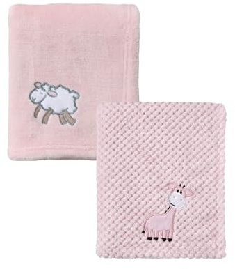 CREVENT 2 x 75 cm x 100 cm, niedliche, gemütliche, Flauschige, warme Babydecken für Säuglinge, Kleinkinder, Bettwäsche, Kinderbett, Kinderwagen – Giraffe + Schaf