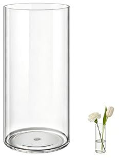 MELEJIA Vase Acrylique Transparent Rond - Diamètre 10cm x Hauteur 25cm, Incassable aux Chocs et Léger, Vase Fleur Transparent pour Fleurs Fraîches ou Décoration Minimaliste, Intérieur/Extérieur