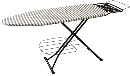 Relaxdays Justerbar ångstrykbräda, vikbar med stativ, 110 x 33 cm Grå/Vit Randig