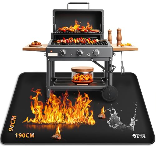 Base ignífuga para barbacoa, 190 x 90 cm, plegable, protección del suelo, fibra de vidrio de silicona, resistente al agua, para barbacoas, suelo, chimenea, césped y camping