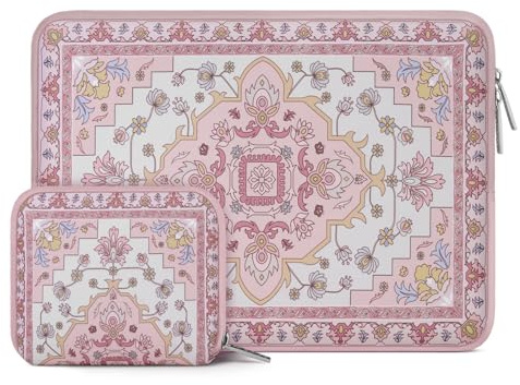 MOSISO Laptop Case 14 inch, 14 inch Laptop Sleeve, Pink | Compatible with HP Lenovo Dell ASUS Acer, HP Stream, Vintage National Flower Neoprene Carry Computer Bag with Small Case