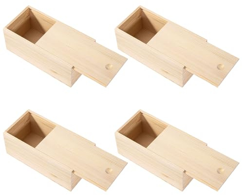 Sixfolo Piccole Scatole di Legno Scorrevole 4 Pezzi Scatola di Immagazzinaggio in Legno Grezzo Cassetta Legno Rettangolare con Coperchio per Decorare fai da te e Contenitore,16.8x9.8x5cm