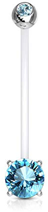 Lovepiercing Piercing Nombril Grossesse Pierre Zirconium Bébé Maternité Longue Barre Acrylique Retainer Bioflex Elena Bleu