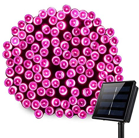 Christmas String Lights, 7M 50 LED Solar Christmas Lights Waterproof Christmas Fairy Lights for Outdoor Gardens Wedding Christmas Decorations (Pink)