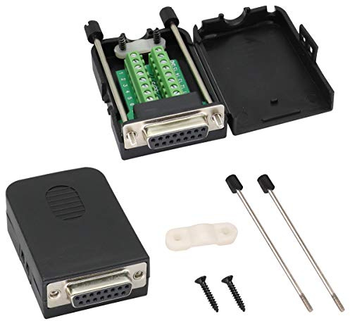 AAOTOKK DB15 Schraub Klemmen block Adapter D-SUB 15 Pin 2 Reihen DB15 Weiblich auf 16 Pin/Weg Weiblich Serielle Klemme Breakout Board Stecker Signalmodul mit Gehäuse (2 Stücke/Weiblich)