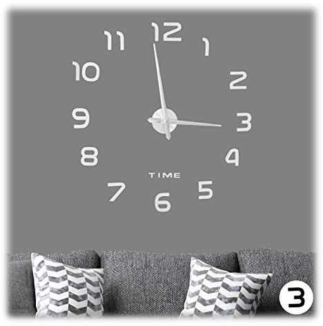 Relaxdays DIY Wanduhr, 3D-Zahlen, Uhr Wandtattoo zum Aufkleben, einfache Installation, Größe variabel, modern, silber