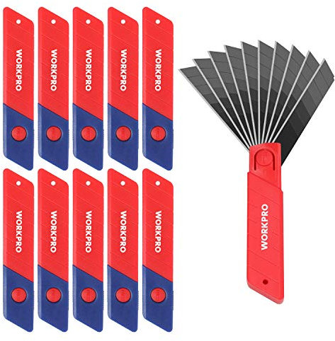WORKPRO Cuttermesser Klingen 18mm 100 Stück für Profis, gehärtet & extrem scharf Ersatzklingen aus SK5, Abbrechklingen für Teppichmesser Cuttermesser inkl. 10 unabhängige Box