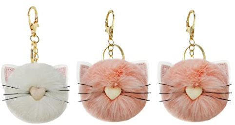 FAVOMOTO 3Pcs Tier Bommel Charme Ball Keychian Faux Legierung Schlüssel Ring Kopf Stil für Mädchen Frauen Handtaschen Rucksäcke Handy Auto Kleidung Anhänger Zufällige Farbe