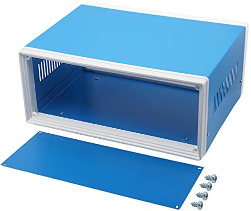 Zulkit Electronic Enclosures Blue Metal Enclosure Project Case DIY Box Junction Case Enclosure Preventive Case (9.1 x 7.3 x 3.9)