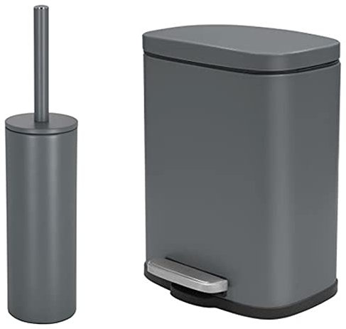 spirella Set da bagno, 2 pezzi, pattumiera con abbassamento automatico e spazzola per WC, in acciaio inox, colore grigio
