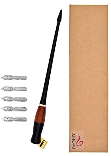 XIAOYU set di penne in legno oblique, set per calligrafia per principianti, 5 pennini per penna a immersione per calligrafia, nero