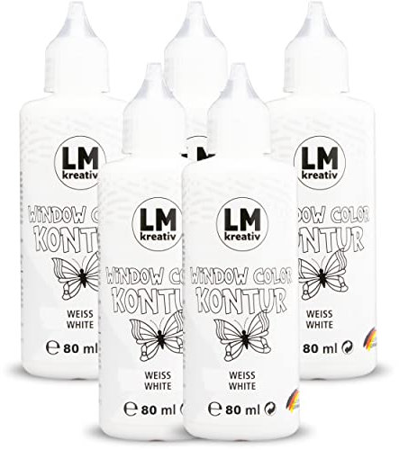 LM Window Color Lot de 5 pots de peinture blanc 80 ml Pour fenêtres amovibles Sur images de fenêtre, carreaux de miroir et autres surfaces lisses