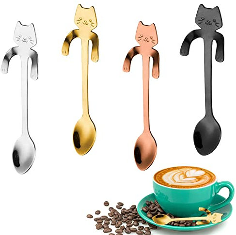 Cucchiaino da Caffè Gatto, Sospeso Gattini Cucchiaini, Acciaio Inossidabile Cucchiaio gatto da Caffè per tazze d'acqua, latte macchiato, caffè, dessert