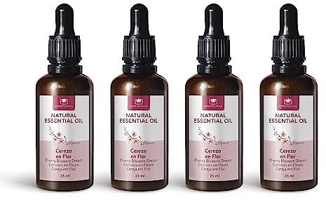 CRISTALINAS | Pack 4 Aceites Esenciales para Humidificador | 100% Puro |Aroma Cerezo en Flor | Alegría | Set 4x25ml | 0% Alcohol