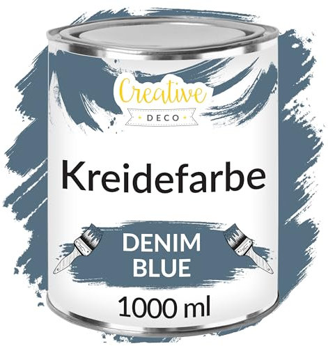 Creative Deco Chalk Paint Vernice a Gesso Blu Jeans | 1L | Vernice per Legno | Pittura per Mobili senza Carteggiare, Opaca, Lavabile | Perfetta per Restauro di Mobili, Colore per Legno e Decorazione