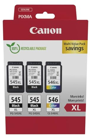 Canon PG-545XL x 2 / CL-546XL Cartouches d'encre Authentiques à Haut rendement, Lot de 3 (2 x Noir, 1 x Couleur) - Carton Multipack