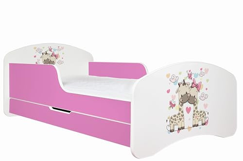 Happy Babies Kinderbett Happy Kinderbett mit Rausfallschutz und Bettschublade Bett für Mädchen 160x80 mit Matratze Weiß Rose Bett Prinzessin