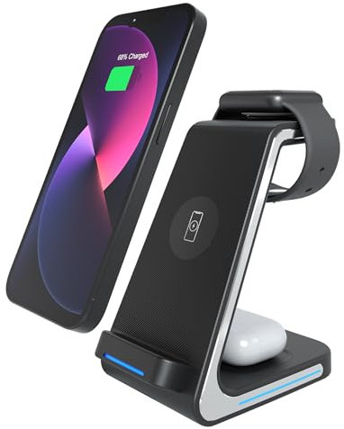 AZATOM E1000 3 in 1 Wireless Fast Charging stand for iPhone 15,14,13,12,11,Pro, Pro Max,XS,XR,X, Apple Watch Ultra, 8,7,6,5,4,3,2,SE Airpods Pro,3,2 Galaxy Buds, QI Earphones