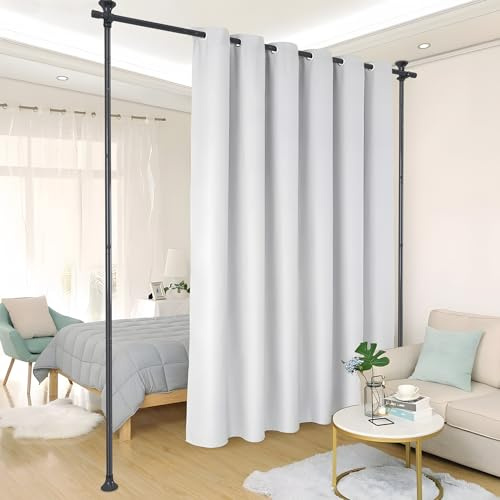 DEROFIT Rumsavdelare, borrfri spänning gardinstänger fristående väggdelningsstång justerbar slitstark skiljevägg avdelare för uppdelning av hängande gardiner, 71–177 cm (B) 1,2–3 m (H)