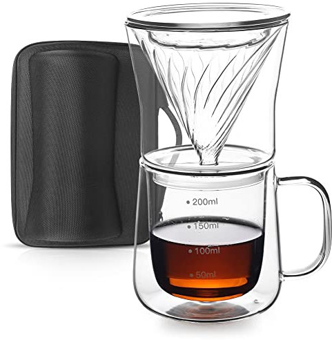 FISHNU TaiLake Coffee Self Brewing Cup - Perfect for Single Serve Coffee - Experience the Art of One Cup Pour Over Coffee Maker(Vortex Filter Set)