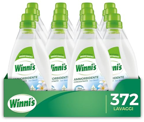 Winni's - Ammorbidente Lavatrice Ipoallergenico Concentrato Ecoformato, 372 Lavaggi, Fragranza Fiori Bianchi, Con Perle di Profumo Biodegradabili, 775 ml x 12 Confezioni