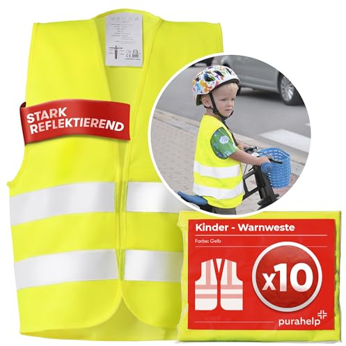 PURAHELP Warnweste Kinder (5-12 Jahre) Sicherheitsweste (10 Stück)