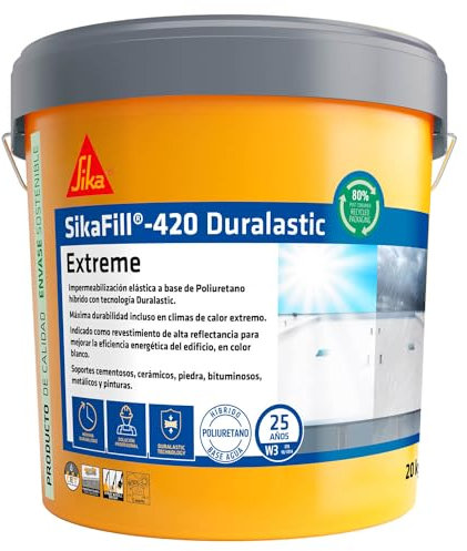 SIKA - Membrana líquida impermeabilizante - SikaFill 420 Extreme - Blanco - Para cubiertas nuevas como en rehabilitaciones - Listo para su uso - Permeable al vapor de agua - 20 kg