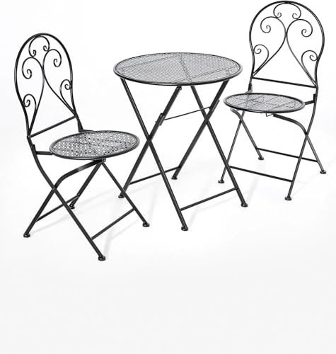 Wohnando 3tlg. Bistroset Balkonmöbel Klappbar - Metall Gartentisch & 2 Stühle