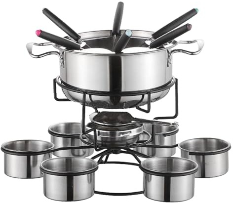 Baoblaze Fondue Pot Set Stainless Steel Lightweight Sturdy Multipurpoise Stable Home Portable for Party Picnic Wedding Camping Outside, A