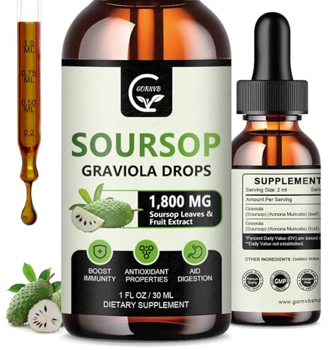 (2 Pack) Soursop Graviola Liquid Drops 1800mg, 98% Absorption Soursop Bitters Liquid for Cell Support & Regeneration, Immune Boost, Relax, Liver and Sleep, Herbal Goodness, Gluten Free, 1 Fl Oz