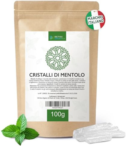 Detox Organica-Cristalli di Mentolo Sauna-100 g-Menta pura al 100%-Accessori Per Sauna-Sauna da casa-Sensazione Rivitalizzante - Rinfresca e Stimola i Sensi