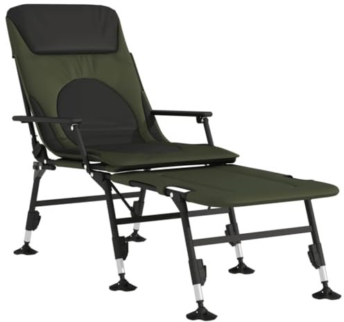 vidaXL Angelliege, Campingliege mit Verstellbaren Schlammbeinen, Klappbar Karpfenliege für Außenbereich, Klappliege Feldbett, Grün