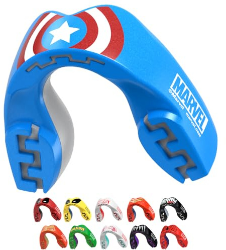 Marvel Captain America Paradenti Sportivo Adulti e Bambini Contatto Completo per Tutti Gli Sport, tra Cui Rugby, MMA, Hockey, Judo Arti Marziali e Boxe