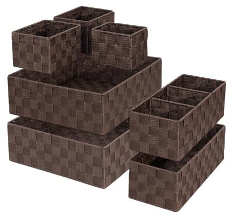 ORGMASTER Drawer Organizer, Cube Baskets for Storage Shelves, Handmade Small Woven Basket, Shallow Storage Bins for Organizing Desk, Dresser, Kitchen, Pantry, Nested 7 Pack, Brown