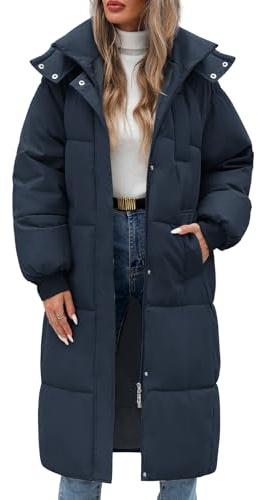 Vancavoo Abrigos de Acolchado para Mujer Chaqueta Larga con Capucha de Invierno Cálido y Elegante Coat Abrigo Largo Gruesa para Exteriores(Azul marino,M)