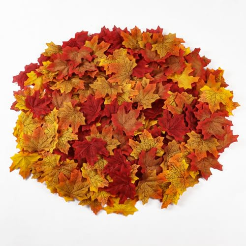 Qaziuy Herbstblätter deko,200 Stück Künstliche Ahornblätter Herbstdeko Blätter Simulierte Herbstblätter für Herbstpartys,Erntedankfest,Halloween,Hochzeit,Party,Fotoszene Requisiten