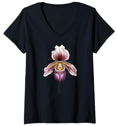 Damen Paphiopedilum Orchidee Frauenschuh Blüte Orchideen T-Shirt mit V-Ausschnitt