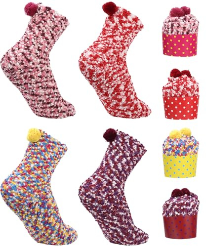 Bixury Calze Donna Inverno 4 Paia Morbidi Calzini Ragazza Cupcake Termici Regalo Divertenti Accessori per Mamma Sorella Nonna Amica