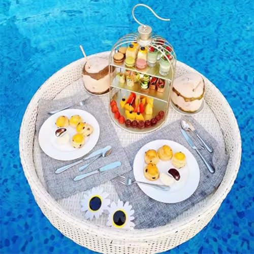 ray Floating Rattan,Swimming Pool Floating,Schwimmendes Tablett, schwimmender Tabletttisch für den Swimmingpool, Essenstablett mit Griffen für Poolzubehör, Whirlpool, Strand und Partydekoration(Col