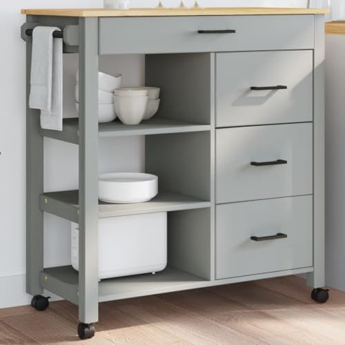 Tidyard Küchenwagen,Rollwagen Teewagen Weinwagen mit 4 Rollen Stauraum,Beistellwagen für Küche Büro Bad,Servierwagen Küchenregal Monza 84x40x90 cm Massivholz Kiefer