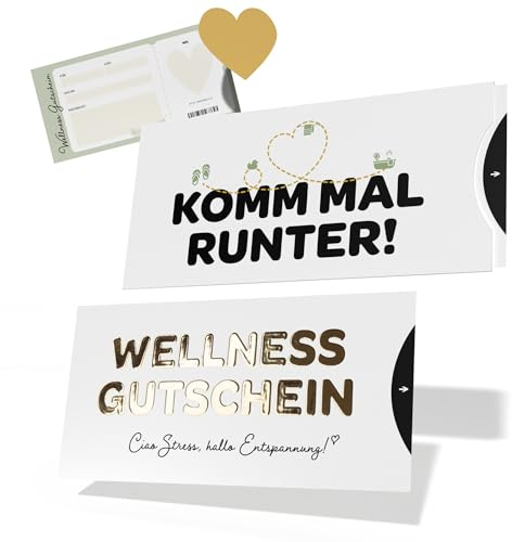 Wellness Gutschein Verpackung, Hülle, Karte mit Golddruck, Rubbelaufkleber | DIN lang Karte, Wellness Geschenke für Frauen, Massage, Sauna, Spa Gutscheinkarte, Geburtstagskarte