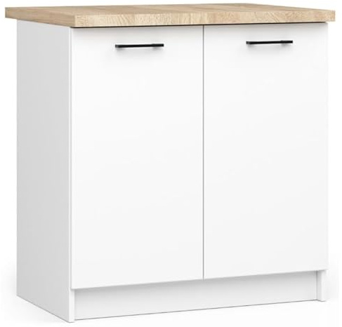 BDW - Küchenschrank - Schrank Küche mit Türen und Arbeitsplatte - Schrank 80 cm breit, 85 cm hoch - Küchenschränke Einzeln, Küchenmöbel Einzelteile (Weiss)
