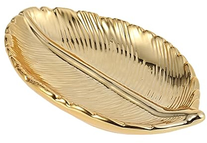 LIFKOME Plateau de Présentation Doré en Céramique de Feuille, Porte-bagues Délicat pour Organisation de Bureau, Design Élégant et Texture Fine